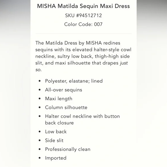 🎉SUPER RARE🎉 Anthropologie NWT MISHA Matilda Sequin Maxi Dress size L. - Picture 9 of 12